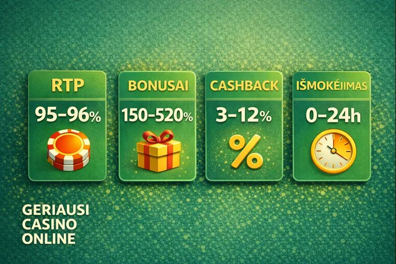 Casino online palyginimo kriterijai – RTP procentai, bonusai, cashback ir išmokėjimo greitis