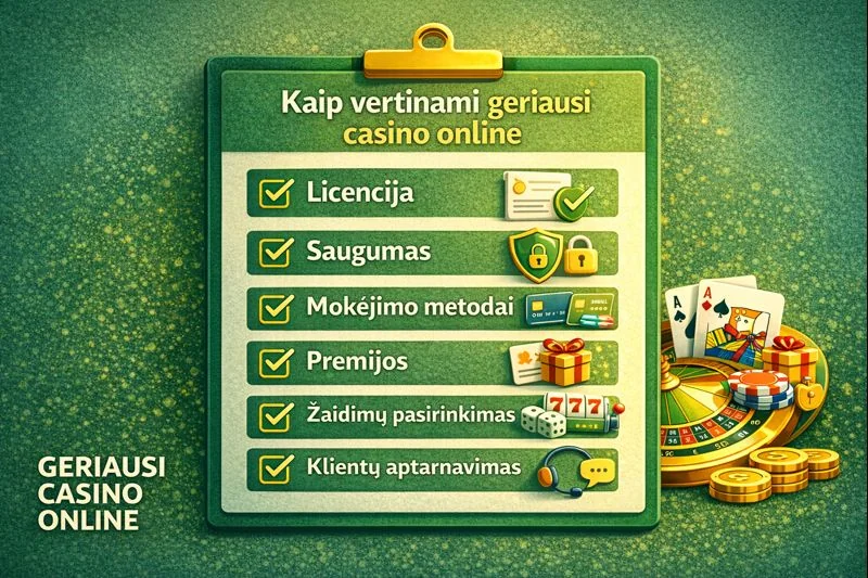 Kaip vertinami geriausi casino online – licencija, saugumas, mokėjimai ir premijos